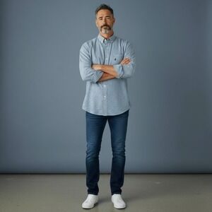 Johnnie-O Men's Gingham Button Down Shirt Long Sleeve Blue White Size L